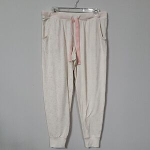 Cozy Cream Joggers with Pink Tie By Jenni Intimates Womens Large